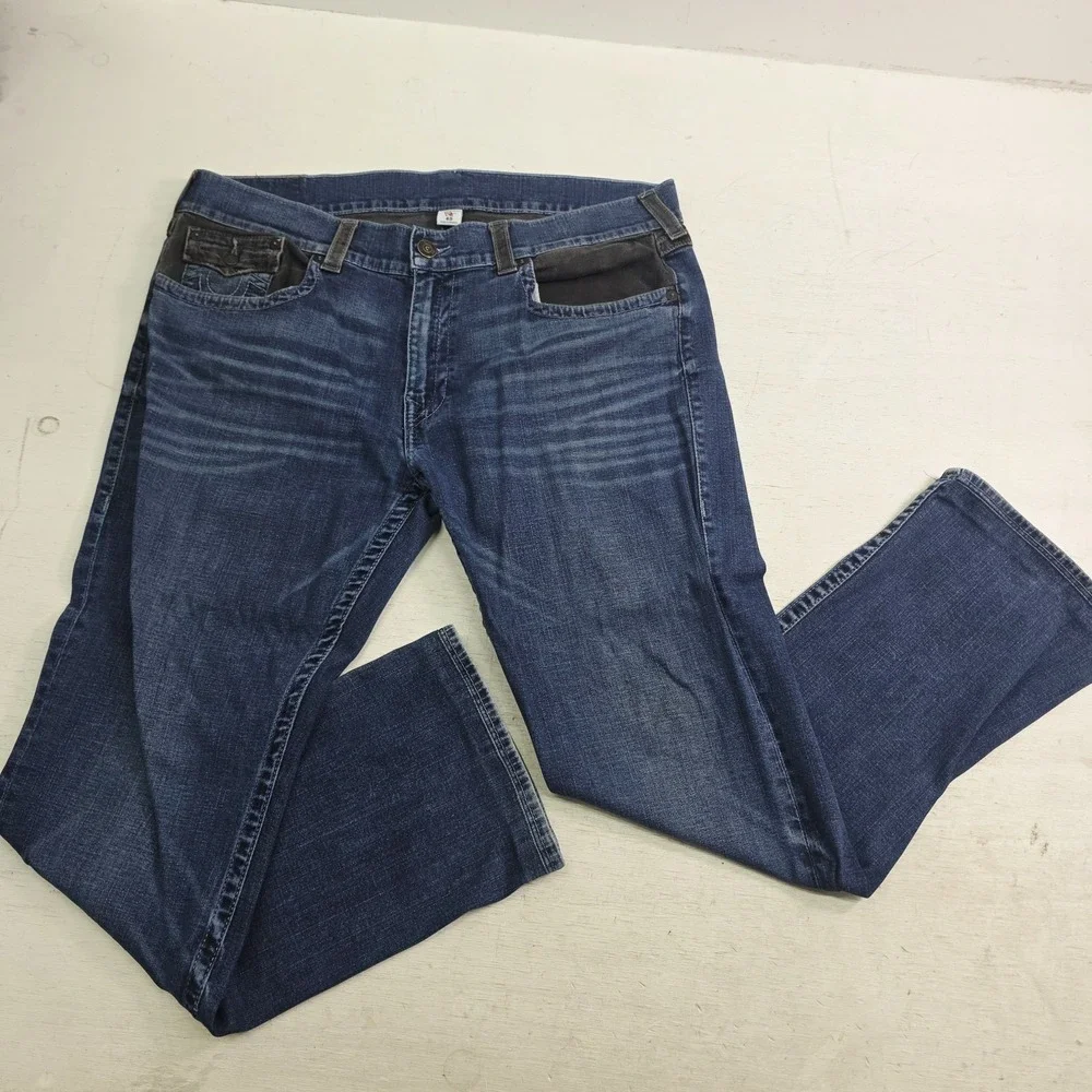 True Religion World Tour Jeans Men's 40x30 Section Straight Flap Pocket Blue EUC